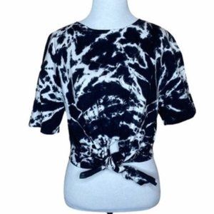 ZARA B/W Tie Dye Crop Top with Tie Front